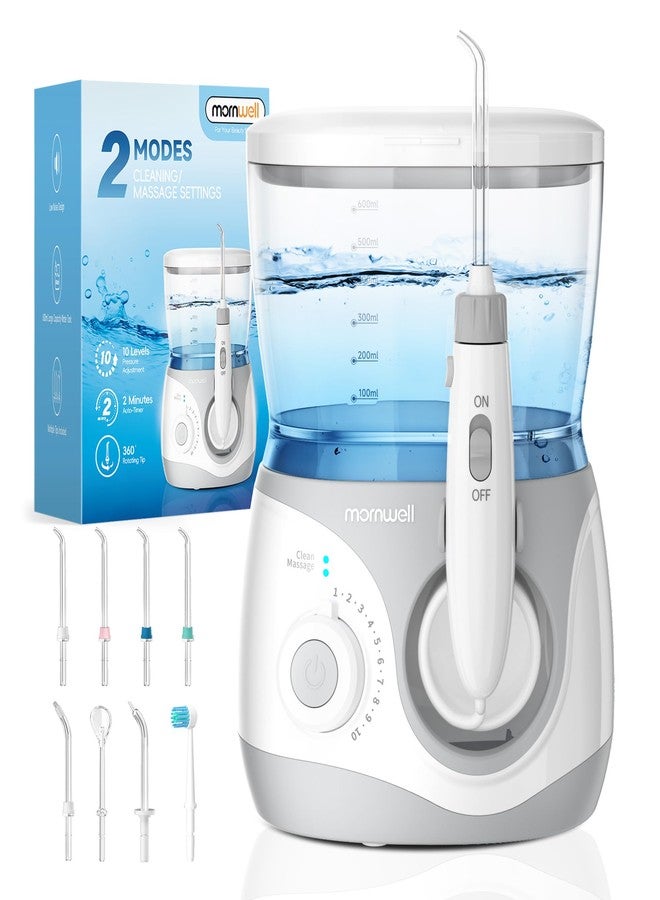 Mornwell Water Dental Flosser for Teeth, 2 Modes and 10 Adjustable Pressure Oral Irrigator for Braces, 8 Multi-Functional Tips for Family, Multiple Users, Home Use, White - Image 1